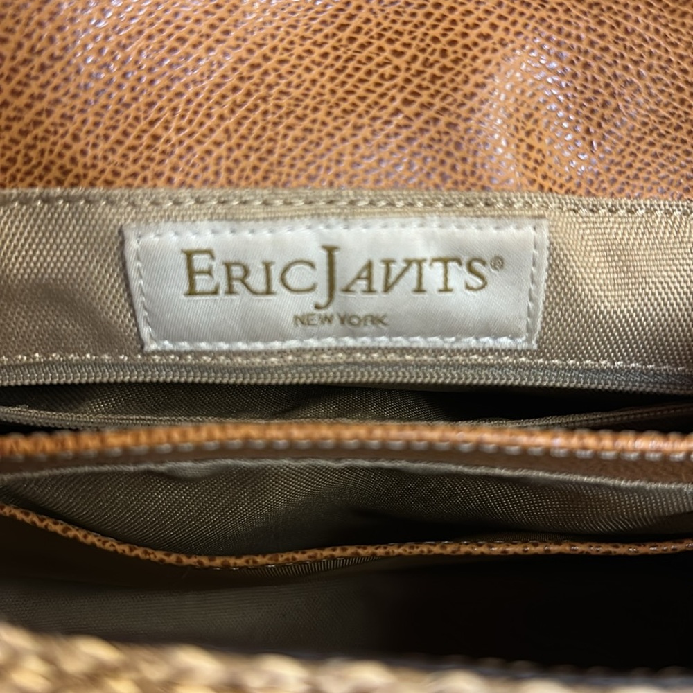 Eric Javits Straw & Leather Vintage Bag. Flower Closure Matching Mirror Included - Picture 8 of 16